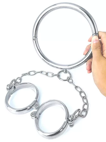Nyakörv bilincsekkel rozsdamentes acél 37 cm nyak, 18 cm csukló