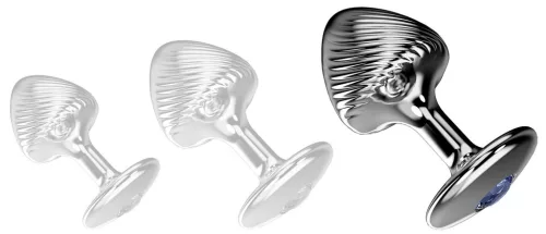 Anal plug kúpos alakú, texturált alumínium kék alappal 7 x 4,3 cm
