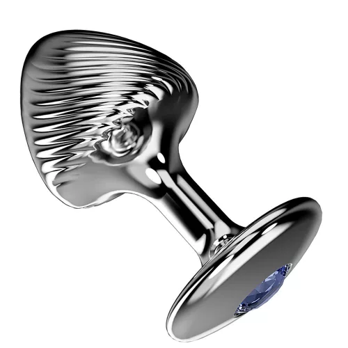 Anal plug kúpos alakú, texturált alumínium kék alappal 7 x 4,3 cm