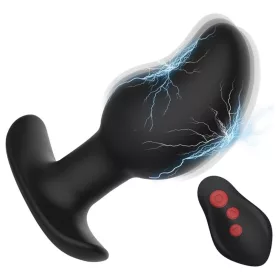   Elektro Mango Análplug Rezgő és elektro pulzus 10 cm szilikon fekete
