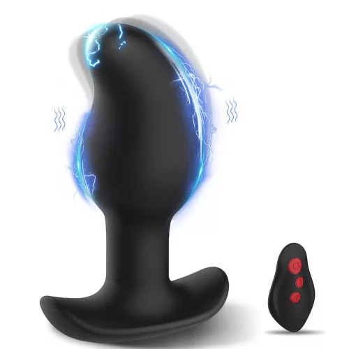 Elektro Mango Análplug Rezgő és elektro pulzus 10 cm szilikon fekete