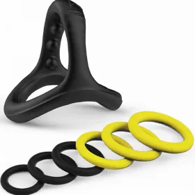   Péniszgyűrű készlet állítható méret fekete-sárga szilikon 19-37 mm átmérővel