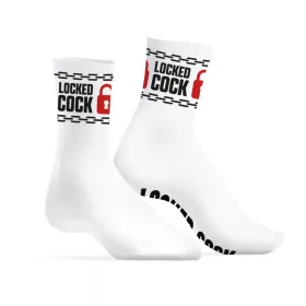   Locked Cock zokni akasztókkal és láncokkal fehér egy méret 39-45
