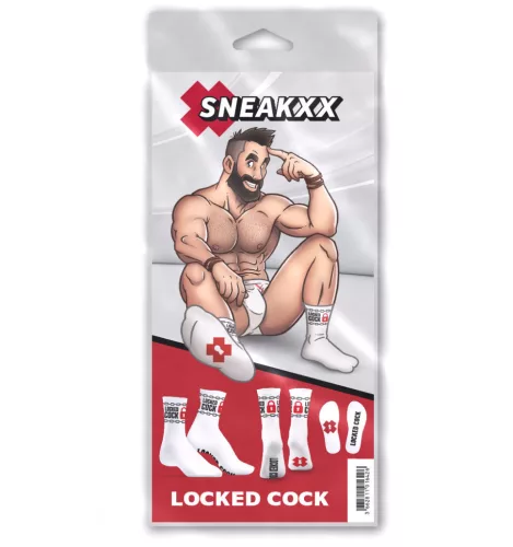 Locked Cock zokni akasztókkal és láncokkal fehér egy méret 39-45