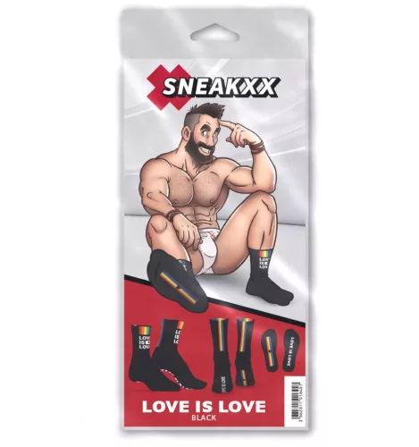 Love is Love Fekete zokni szivárvány csíkkal egy méret 39-45