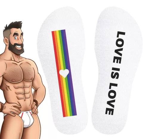 Love is Love Fehér zokni szivárvány csíkokkal egy méret 39-45-ös