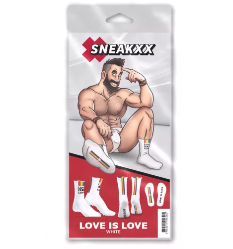 Love is Love Fehér zokni szivárvány csíkokkal egy méret 39-45-ös