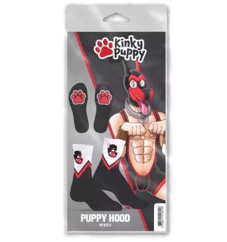 Piros-fekete Puppy kapucnis zokni tappancs mintával 39-45 méret