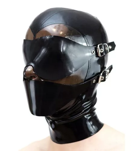 Latex maszk szem- és szájnyílással fekete cipzárral