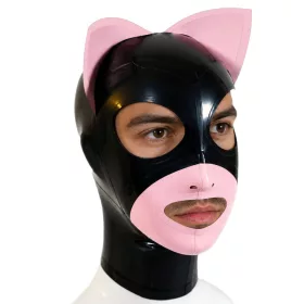   Latex álarc macskafülekkel fekete-rózsaszín 0,4 mm vastag hátsó cipzárral