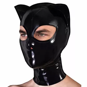   Latex macskafej maszk fekete 0,4 mm szemnyílással hátsó cipzár