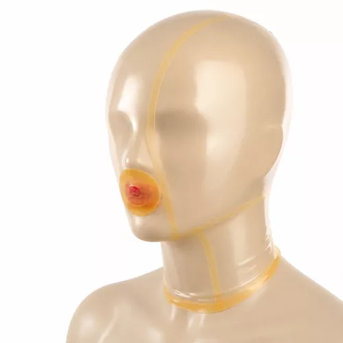 Áttetsző latex teljes maszk szájnyílással, hátsó cipzár, 0,4 mm vastag