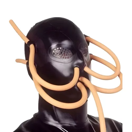 Latex álarc lélegző sárga csövekkel fekete 0.4 mm