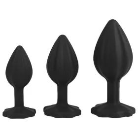   Anál plug szett 3 db hullámos felület fekete és áttetsző szilikon S-M-L méret