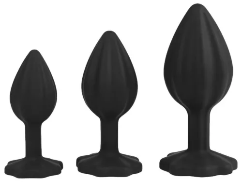 Anál plug szett 3 db hullámos felület fekete és áttetsző szilikon S-M-L méret