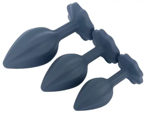 Anál plug szett 3 db hullámos felület fekete és áttetsző szilikon S-M-L méret