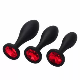Anál plug szett 3 méret sima szilikon piros alap kővel