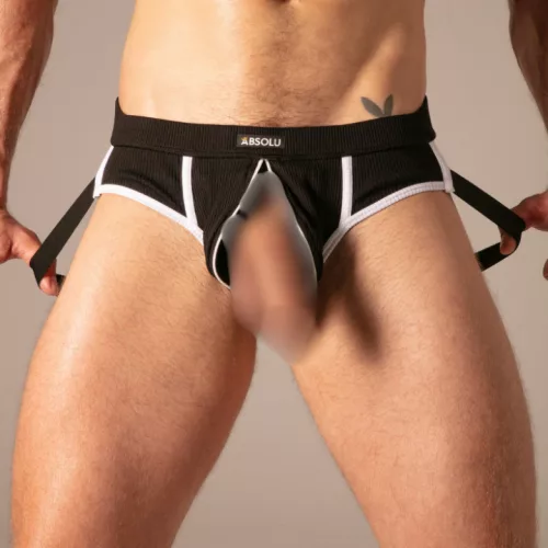 Jockbrief férfi alsó cipzárral fekete bordázott