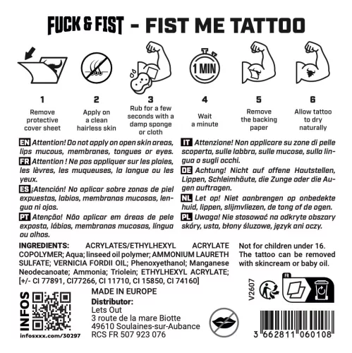 Ideiglenes tetoválás fisting felirattal 9 x 8,5 cm