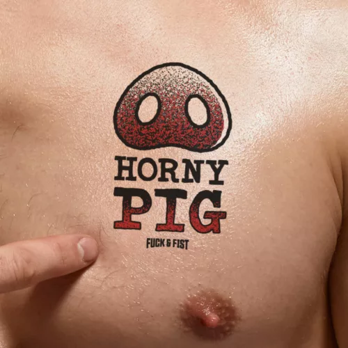 Ideiglenes tetoválás Horny Pig malac motívummal 9x6 cm