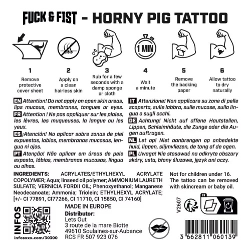 Ideiglenes tetoválás Horny Pig malac motívummal 9x6 cm