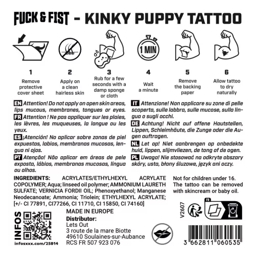Ideiglenes tetoválás Kinky Puppy fekete-piros 9 x 6,5 cm