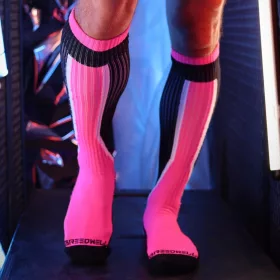   Heatwave térdzokni pink neon színben egy méret 39-45-ös méretig fekete-pink-fehér csíkos