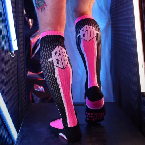 Heatwave térdzokni pink neon színben egy méret 39-45-ös méretig fekete-pink-fehér csíkos