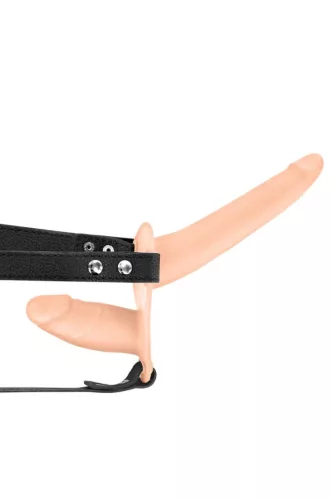 Szexjáték Strap-On dupla vibráló dildóval 10 mód USB-töltés 155mm fekete