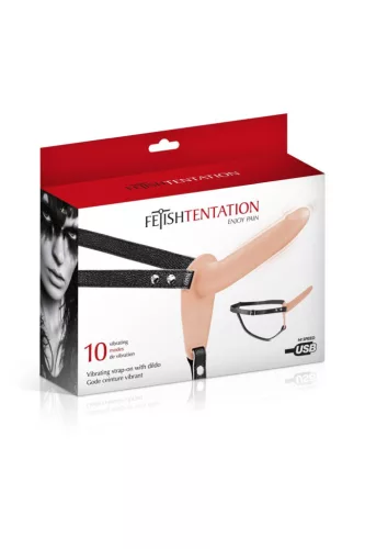 Strap-on Dildó Rezgő 10 mód USB töltés 15,5 cm átmérő 3 cm bőrhatású pánttal