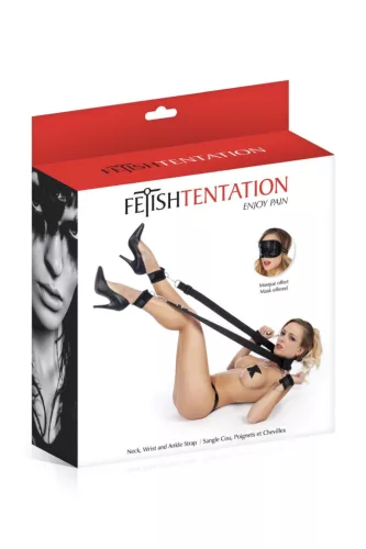 Fetish Temptation Kötöző készlet állítható pántokkal maszk és bilincs 240 cm fekete metálszíjjal