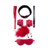 BDSM szett 5 részes kötöző készlet puha plusz, PVC, fém kiegészítőkkel