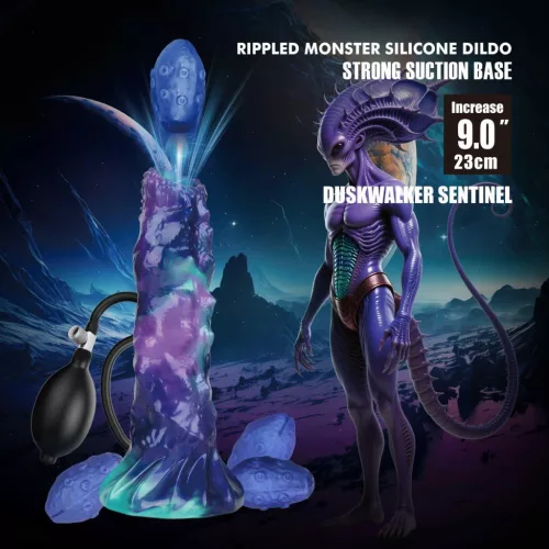 Power Monsters Dildó Pofalzott, Pumpálható, Szilikon 23 cm Nebula-lila