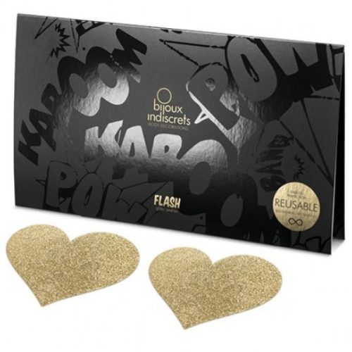 BIJOUX - Indiscrets Flash Golden Heart – érzéki mellbimbó takarók