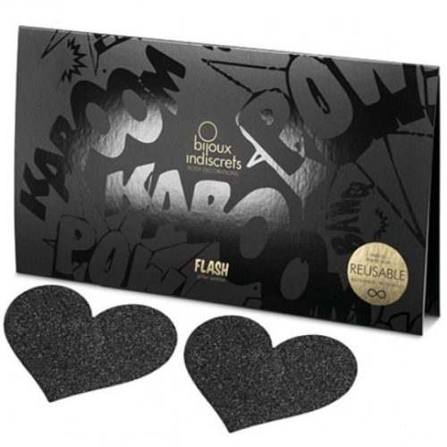 BIJOUX - Indiscrets Flash – fekete szív mellbimbócsipesz