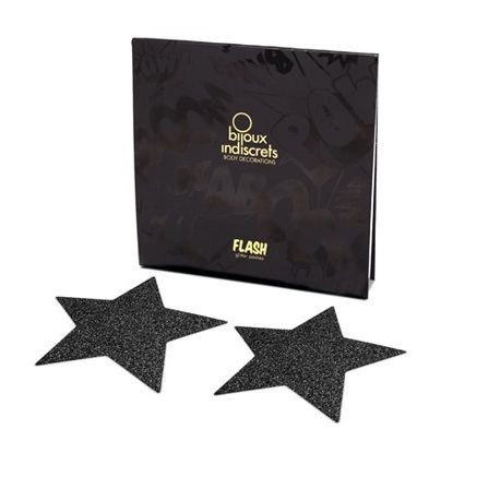 Bijoux Indiscrets Flash Black Star – érzéki mellbimbó burkolók