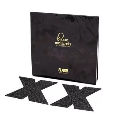 Bijoux Indiscrets Flash Cross – fekete mellbimbó takarók