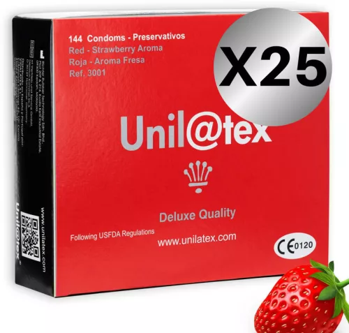 Unilatex Strawberry eperízű óvszer - 25x144 db