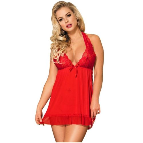 SUBBLIME – nőies piros babydoll virágmintás díszítéssel L/XL