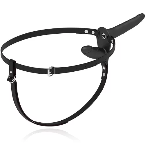 Fetish – dupla behatolású fekete vibrátor harnesszel