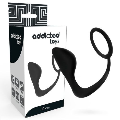 ADDICTED TOYS – anális plug fekete péniszgyűrűvel