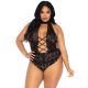 LEG AVENUE VIRÁGOS CSIPKE CSIPKE CROTHLESS TEDDY PLUS SIZE