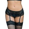 Queen Lingerie – virágmintás harisnyatartó és tanga S/M