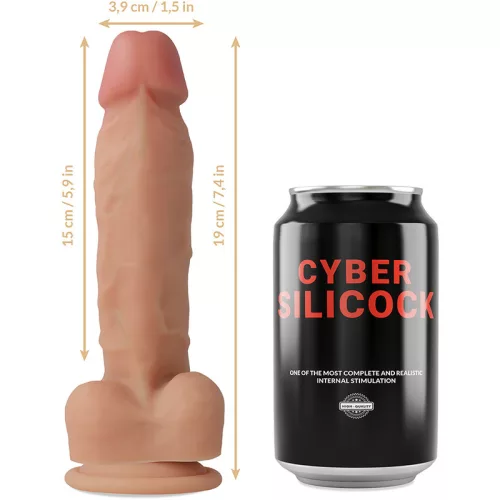 CYBER SILICOCK – liquid silicone strap-on 19 cm, 3 gyűrűvel