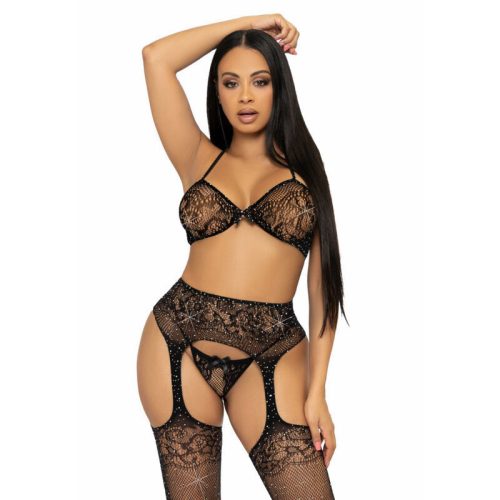 LEG AVENUE – érzéki háromrészes szett: melltartó, string és harisnya