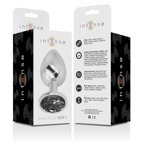 INTENSE – prémium alumínium anális dugó fekete üveggel, L-es
