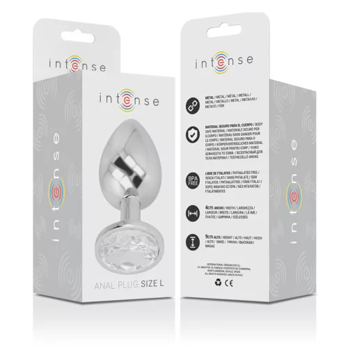 INTENSE – prémium fém anál plug ezüst kristállyal, L méret
