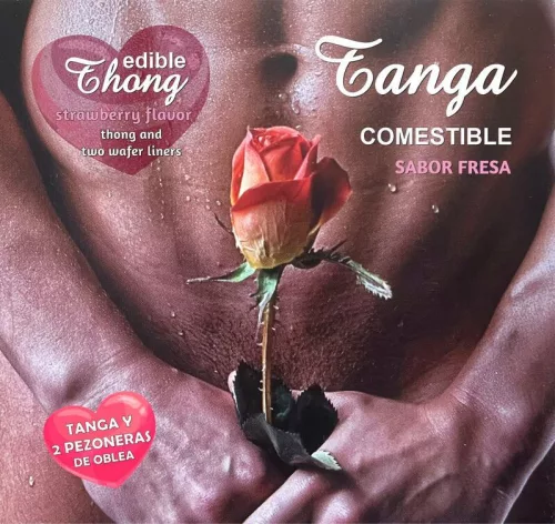 HOTFLOWERS - Férfi tanga + 2 eper wafert tartalmazó mellbimbó