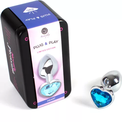 SECRETPLAY - kék szív alakú fém anál dildó (7 cm)