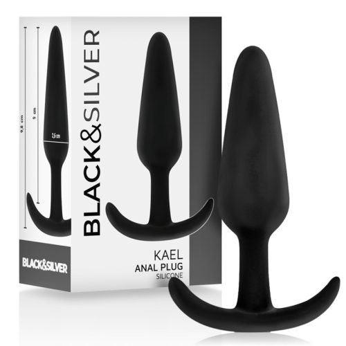 BLACK&SILVER - közepes fogantyús szilikon anális dugó